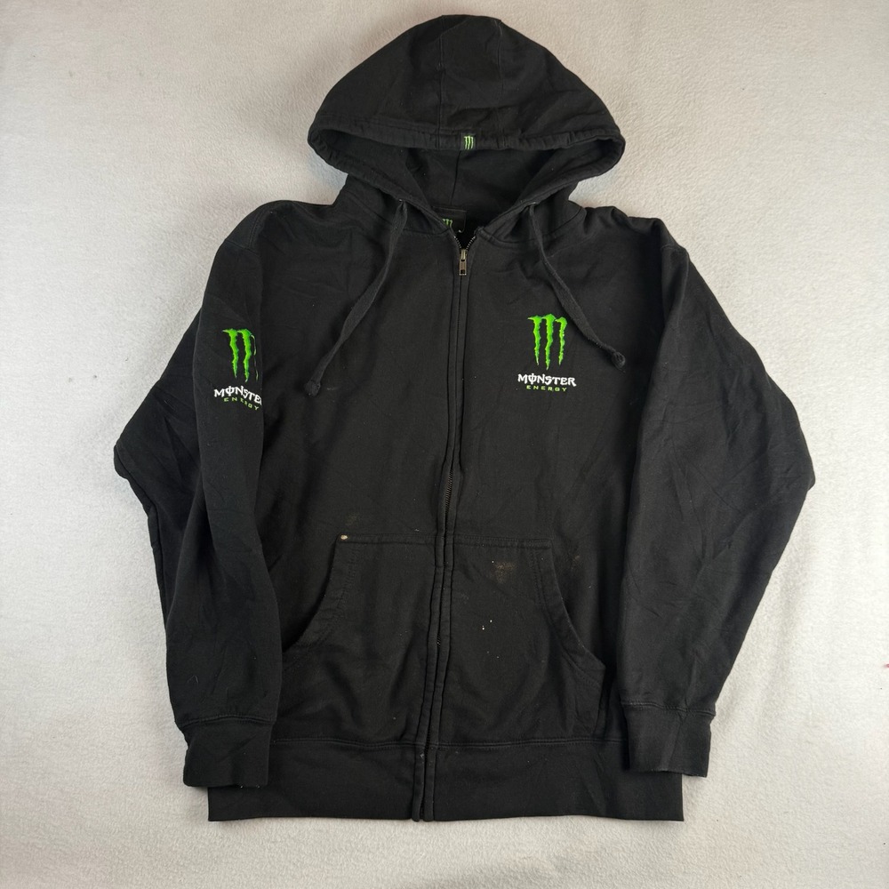 Monster Energy Mens Full Zip Hoodie Black Green Unleash The Beast Large Fair